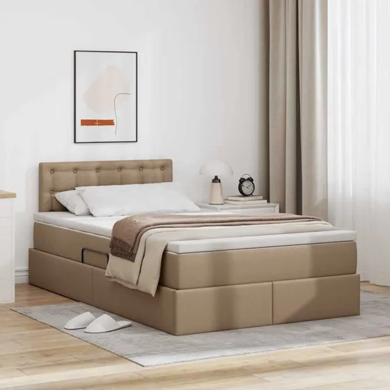 vidaXL Seng 120x200 cm Cappuccino med LED og opbevaring i faux læder