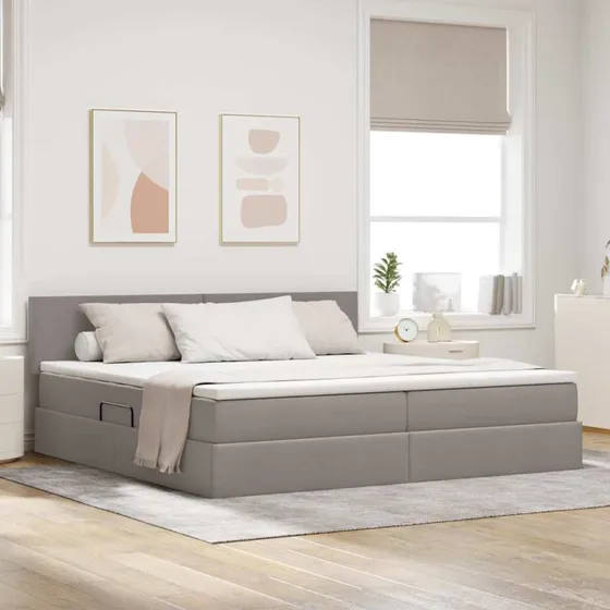 vidaXL LED-opbevaringsseng 200x200 cm Gråbrun med madras