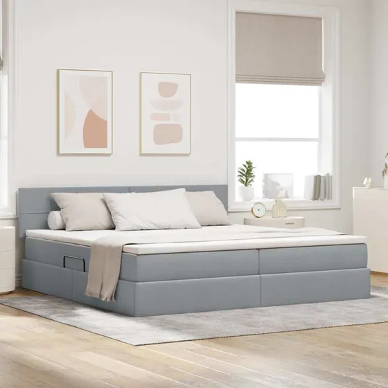 vidaXL LED Opbevaringsseng med Madras Lysegrå 200x200 cm