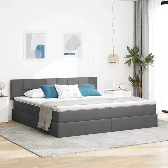 vidaXL LED Opbevaringsseng 200 x 200 cm Mørkegrå Stof