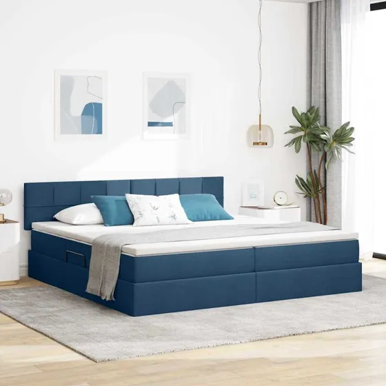 vidaXL LED-opbevaringsseng med madras, blå, 200 x 200 cm