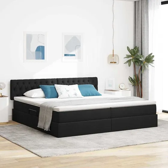 vidaXL LED-opbevaringsseng med madras, sort 200 x 200 cm