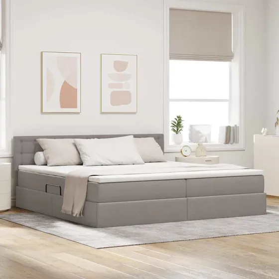 vidaXL LED Opbevaringsseng Gråbrun 200x200 cm med Madras