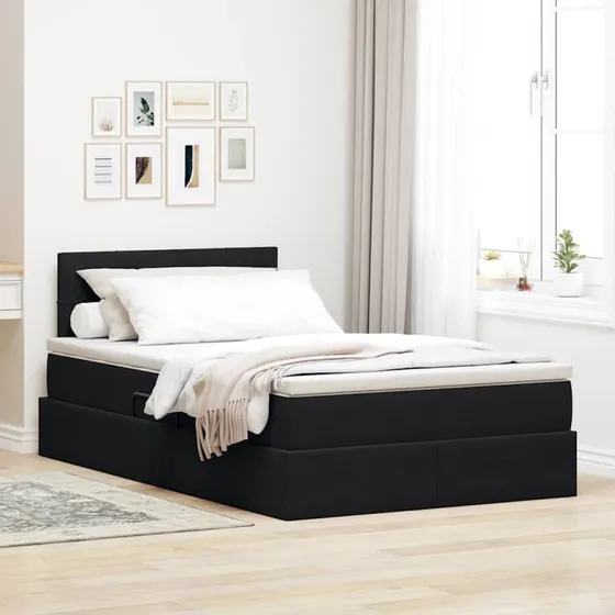 vidaXL LED Opbevaringsseng med Madras, Sort 120 x 190 cm