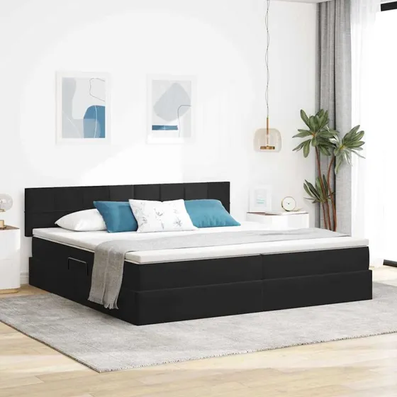 vidaXL LED-opbevaringsseng med madras, Sort, 200 x 200 cm