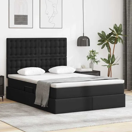 vidaXL Opbevaringsseng med madras, Sort, 140 x 190 cm