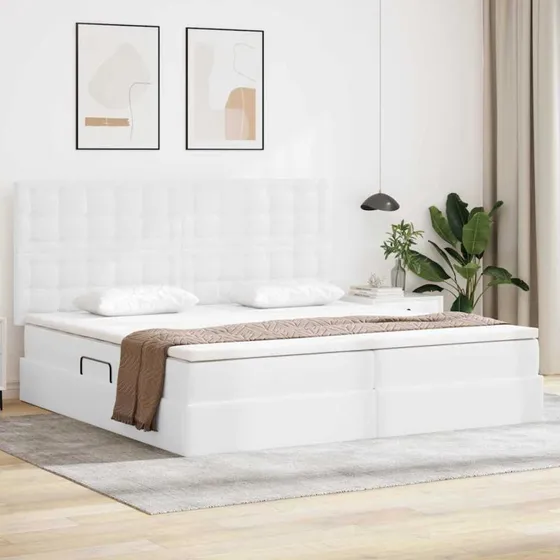 vidaXL Opbevaringsseng med madras Hvid 200 x 200 cm Faux læder
