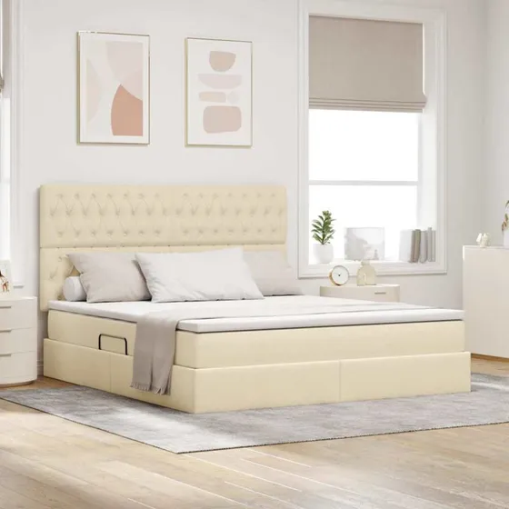 vidaXL Seng med opbevaring, creme, 180 x 200 cm, polyester