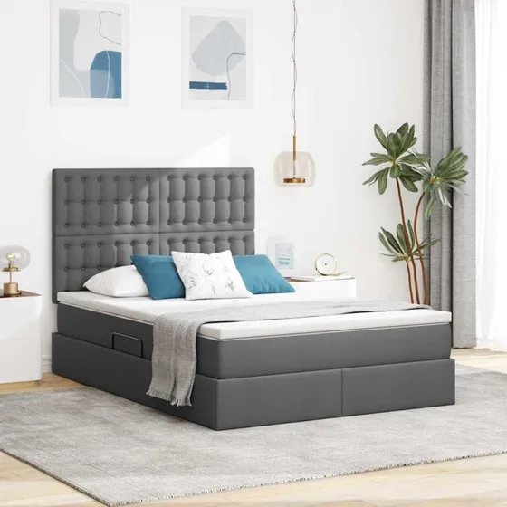 vidaXL Seng med opbevaring 140 x 190 cm mørkegrå