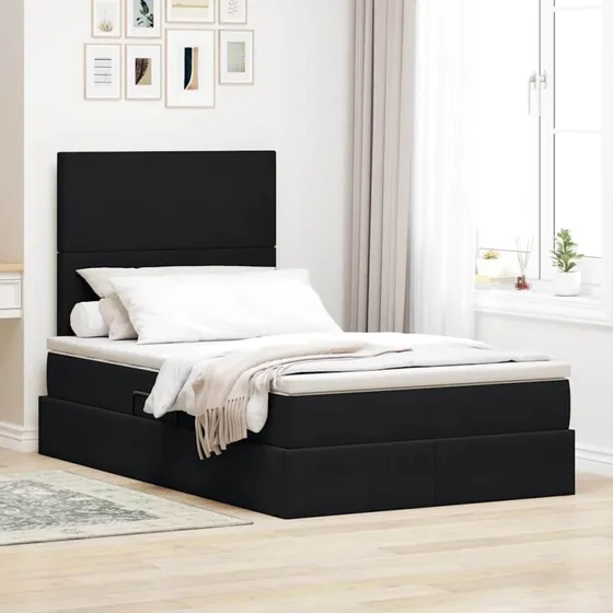 vidaXL Seng med opbevaring, LED og madras, Sort 120 x 190 cm
