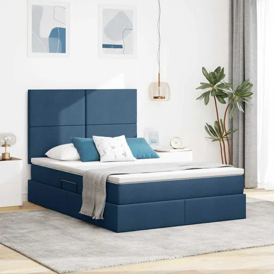 vidaXL LED-opbevaringsseng med madras, blå, 140 x 190 cm