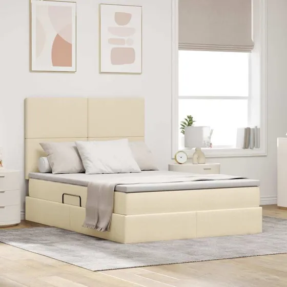 vidaXL LED-opbevaringsseng Creme 140x200 cm med madras