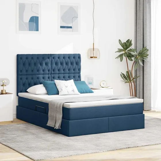 vidaXL LED-opbevaringsseng med madras, blå, 140 x 190 cm