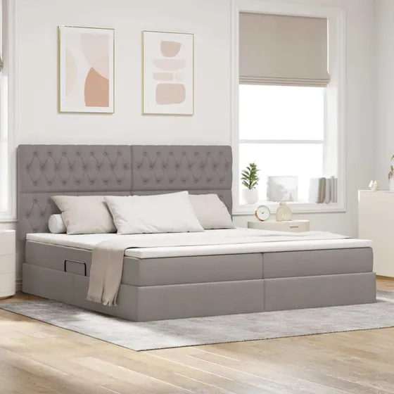vidaXL LED-opbevaringsseng Gråbrun 200x200 cm med madras