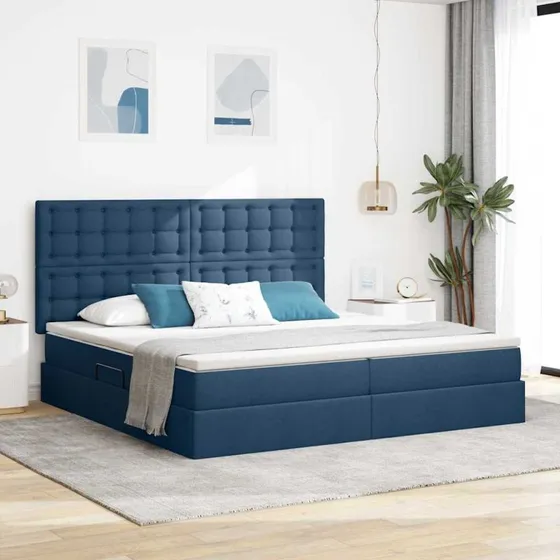 vidaXL LED-opbevaringsseng med madras, blå, 200 x 200 cm
