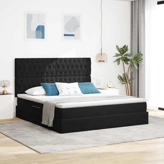 vidaXL LED-opbevaringsseng med madras, sort 180 x 200 cm, fløjl