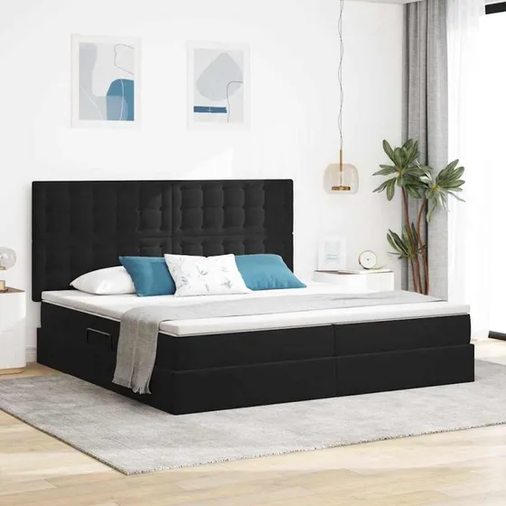 vidaXL LED Opbevaringsseng med Madras, Sort 200 x 200 cm, Fløjl