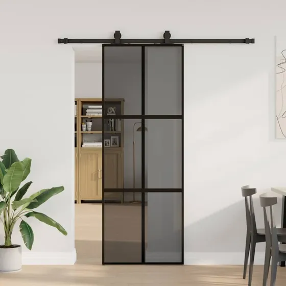 vidaXL Skydedør 76x205 cm, hærdet glas sort med aluminiumsramme