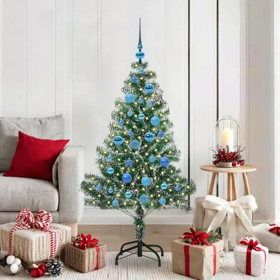vidaXL Kunstigt Juletræ 150 cm Snebelagt med LED-Lys Grøn/Hvid