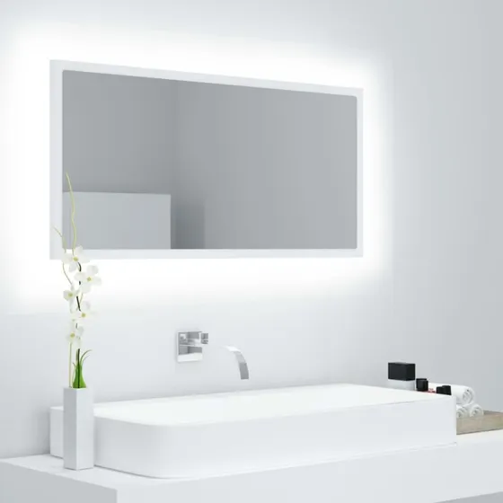 Badeværelsesspejl med LED-Lys 90x8,5x37 cm, Grå Højglans