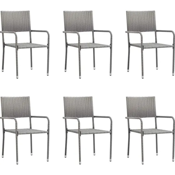 vidaXL Havestole 6 stk. Stabelbare Polyrattan Grå