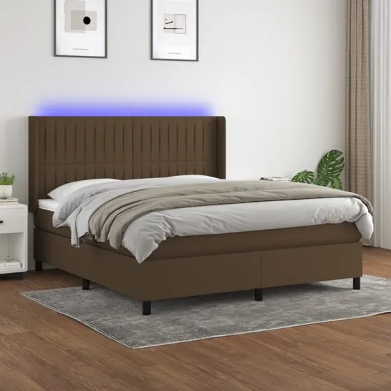 vidaXL Kontinentalseng 180x200 cm Mørkebrun med LED-lys