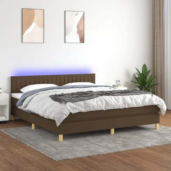 vidaXL Kontinentalseng 180x200 cm med LED-lys, mørkebrun