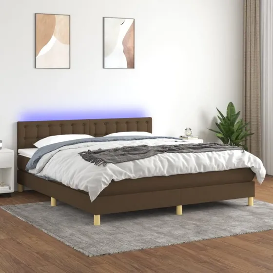 vidaXL Kontinentalseng med LED-lys 180x200 cm mørkebrun