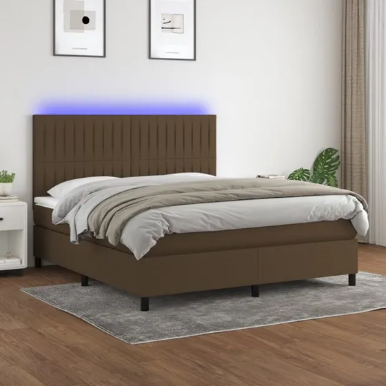 vidaXL Kontinentalseng 180x200 cm med LED-lys, mørkebrun