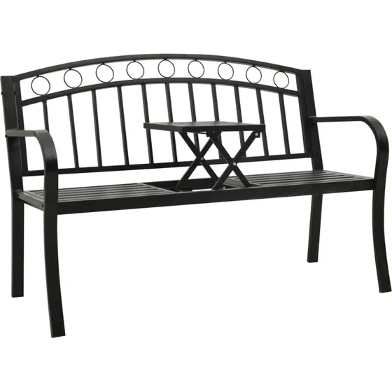 vidaXL havebænk med bord 120 cm stål sort