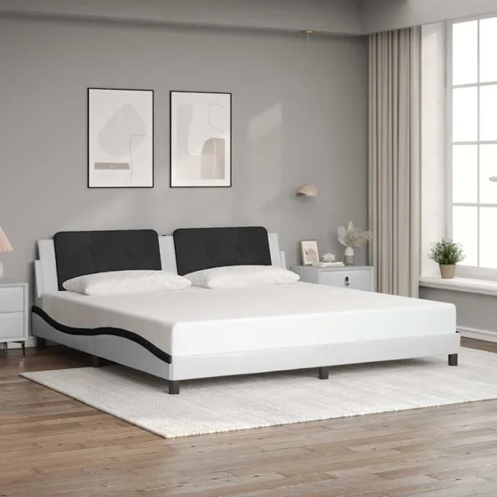 vidaXL Sengeramme Zadar 200x200 cm kunstlæder hvid og sort