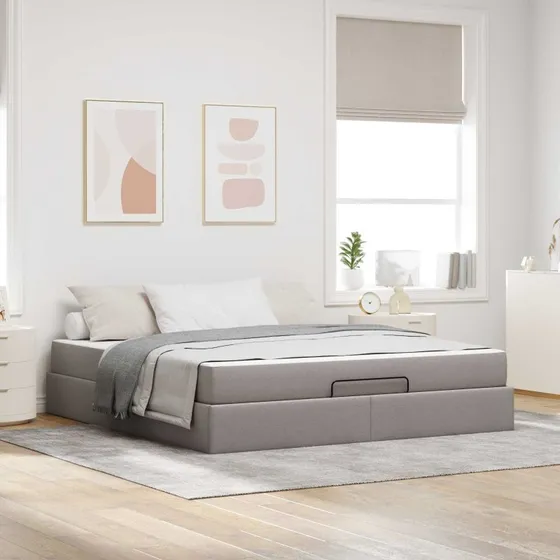 vidaXL Sengeramme med Madras 90x190 cm Gråbrun Stof