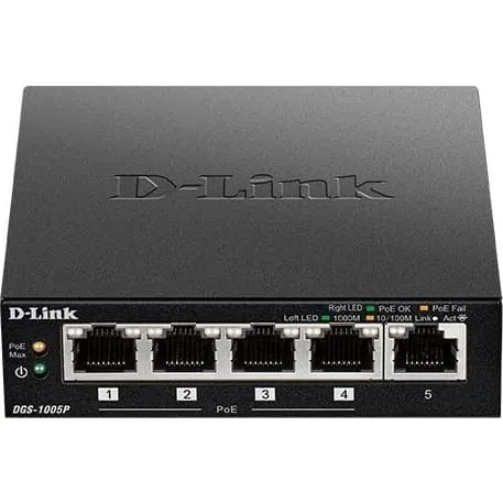 D-Link DGS-1005P 5-Port PoE+ Switch, Sort