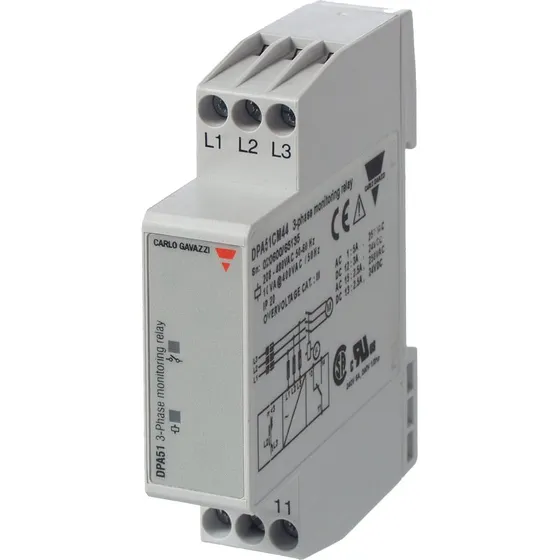 Carlo Gavazzi 3-faset overvågningsrelæ, DIN-skinne, 1-pol, 208-480 VAC