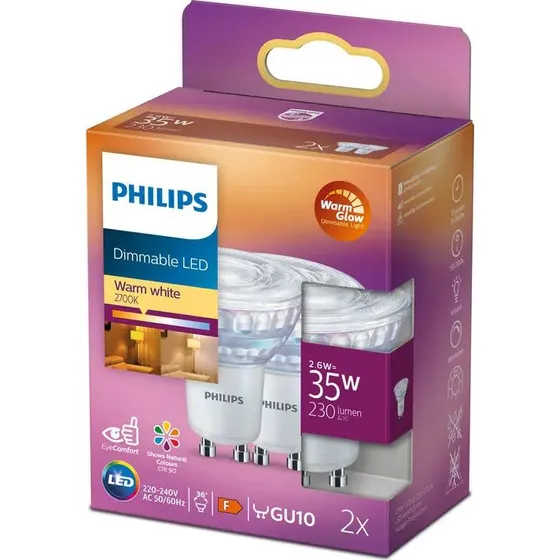 Philips LED DIM 2,6W GU10 2200-2700K 2-pak