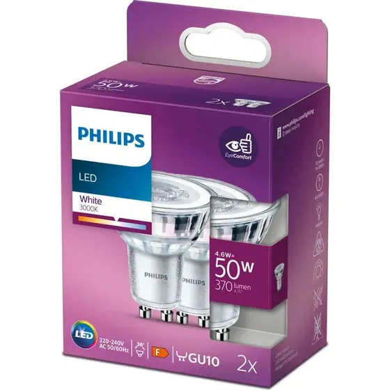 Philips LED 4,6W GU10 3000K 370lm 2-pak