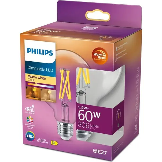 Philips LED DIM 5,9W E27 2200-2700K 806lm Globe