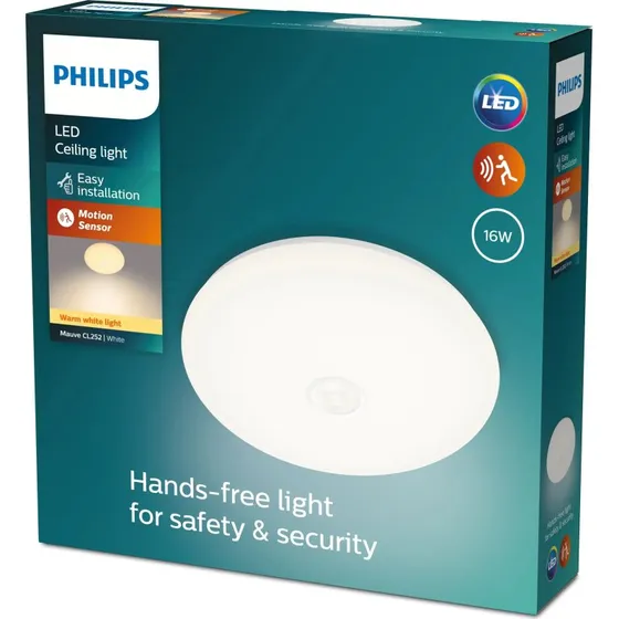 Philips Mauve PIR-ceiling lamp, hvid, 4x4W, 34 cm, med sensor