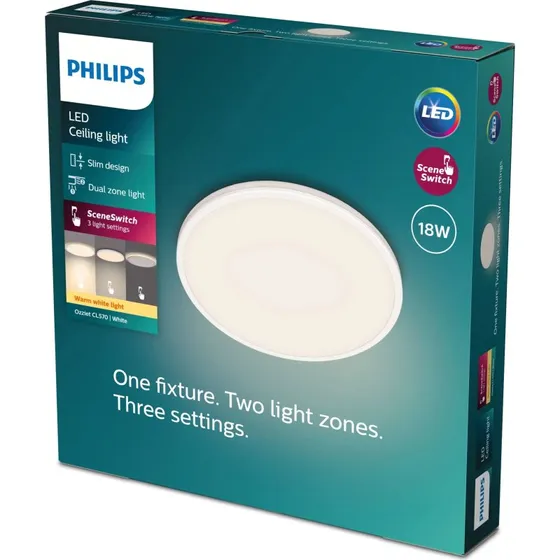 Philips myLiving Ozziet CL570 SS RD 18W 27K W HV 06, hvid, Ø32,5 cm