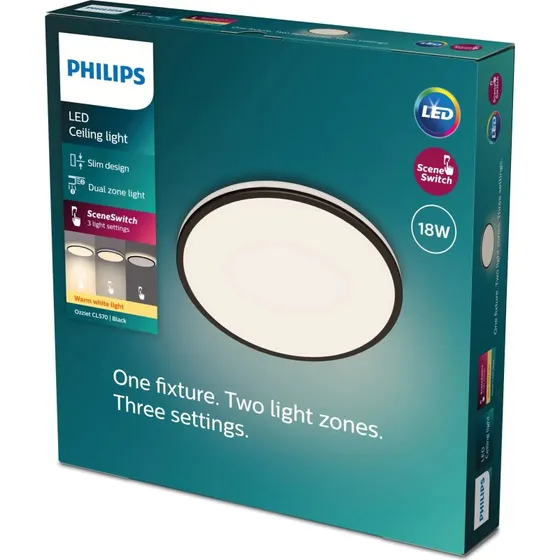 Philips Ozziet CL570 SS RD 18W 27K B HV 06, sort, Ø32,5 cm
