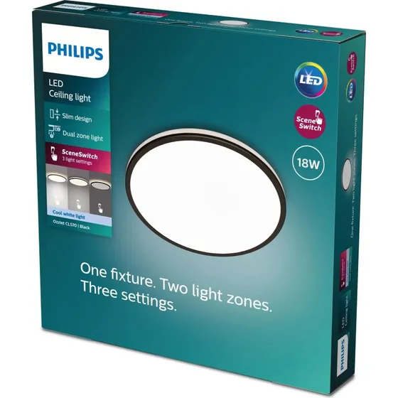 Philips myLiving Ozziet CL570 SS RD 18W 40K B HV 06, sort, Ø32,5 cm