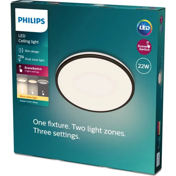 Philips Ozziet CL570 SS RD 22W 27K B HV 06, sort, Ø42,5 cm