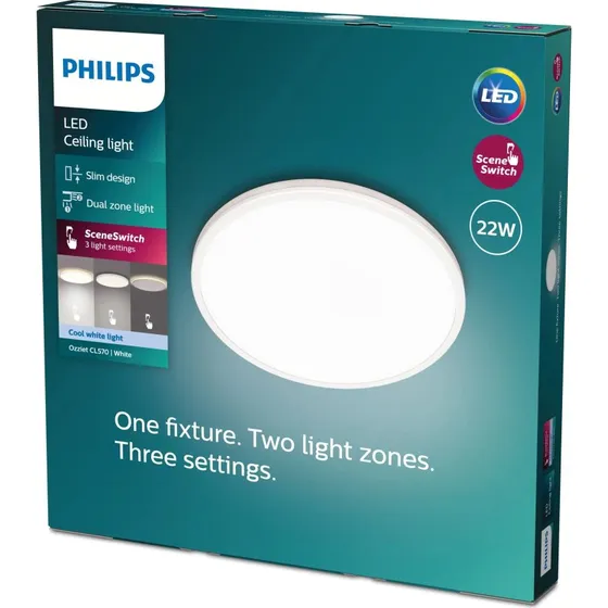 Philips myLiving Ozziet CL570 SS RD 22W 40K W HV 06, hvid, Ø42,5 cm