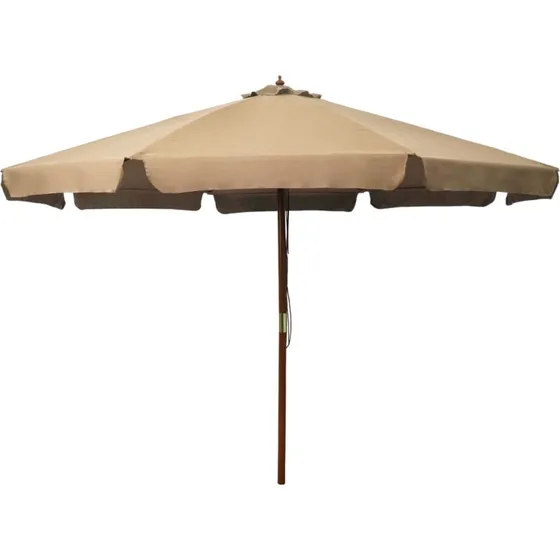 vidaXL Udendørs Parasol 330 cm Gråbrun med Træstang
