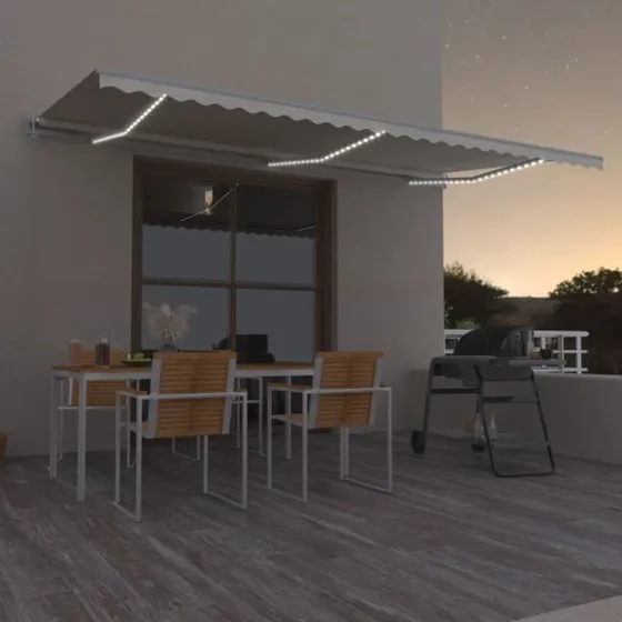 vidaXL Markise 600x350 cm automatisk med LED og vindsensor, cremefarvet