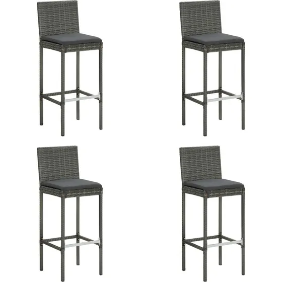 vidaXL 4-stks barstol med hynde, polyrattan grå