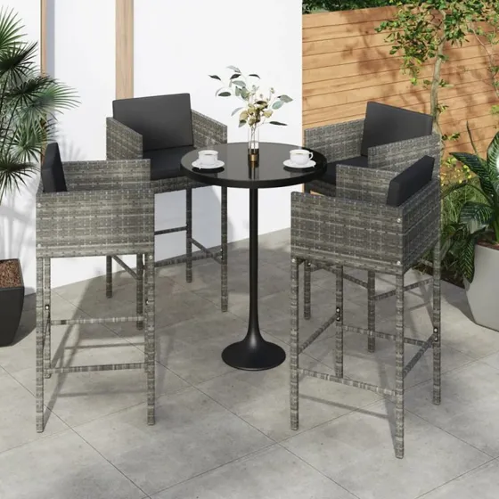 vidaXL 4 stk. barstole med hynder polyrattan grå