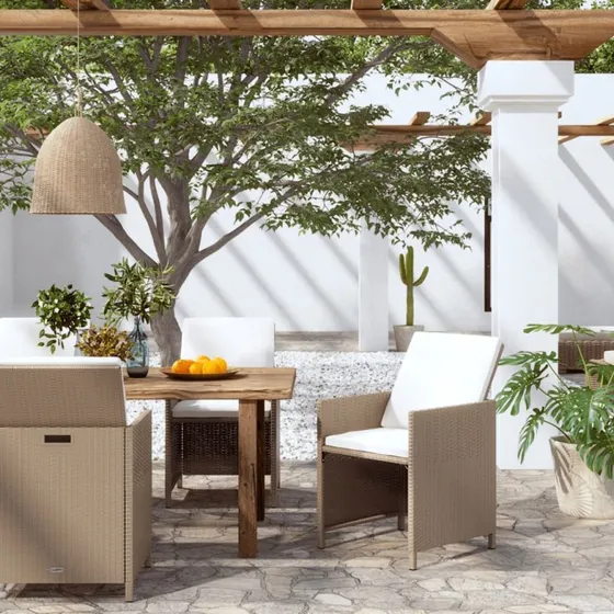 vidaXL havestole 4 stk. polyrattan beige med stel