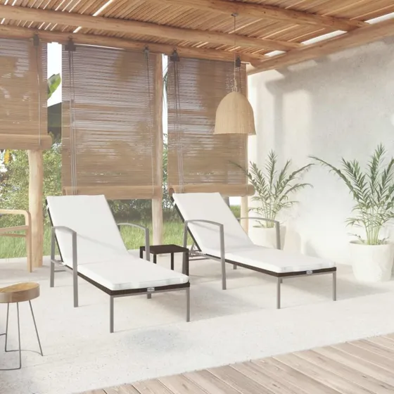vidaXL 2 stk. liggestole med bord polyrattan brun