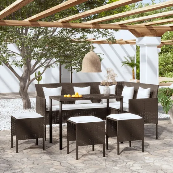 vidaXL L-facon sofasæt 5 dele polyrattan brun